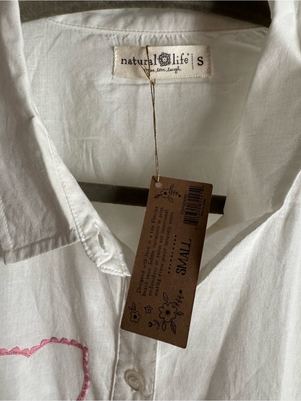 NWT NATURAL LIFE Barcelona Embroidered Cotton Button-Down Shirt - Picture 9 of 9